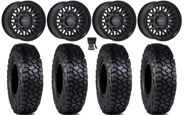 Raceline Omega 15″ Wheels Satin Black 32″ Intersect Tires Can-Am Commander Maverick Renegade Outlander Defender