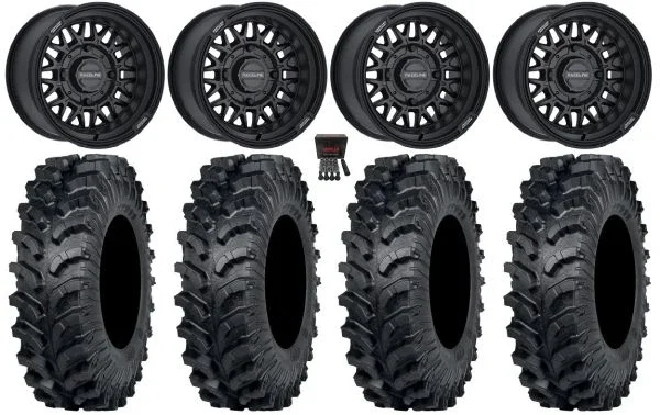 Raceline Omega 15″ Wheels Satin Black 32″ MT911 Tires Can-Am Maverick X3 / Honda Pioneer 1000 / Talon