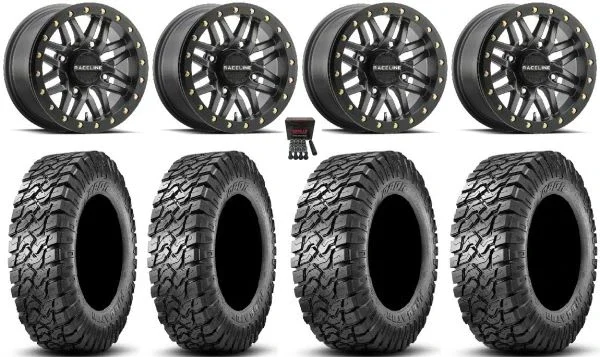 Raceline Ryno Bdlk 14″ Wheels Gm 27″ Predator Tires Kawasaki Mule Pro FXT KRX / Yamaha Wolverine RMAX / YXZ 2019+