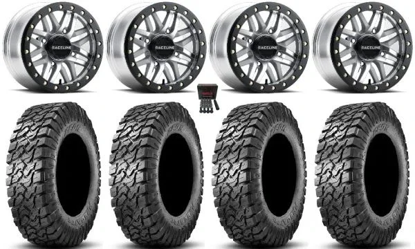 Raceline Ryno Bdlk 15″ Wheels Mh 34″ Predator Tires Can-Am Maverick X3 / Honda Pioneer 1000 / Talon