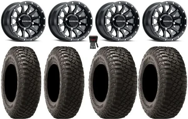 Raceline Trophy 14″ Wheels Black 27″ BFG KM3 Tires Honda Rincon Yamaha Rhino Kawasaki Brute Force Suzuki KingQuad