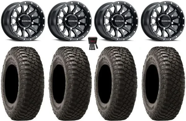 Raceline Trophy 14″ Wheels Black +38mm 30″ BFG KM3 Tires Can-Am Commander Maverick Renegade Outlander Defender