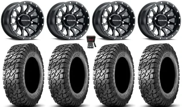 Raceline Trophy 14″ Wheels Black +38mm 30″ Predator Tires Polaris Sportsman / RZR / Ranger