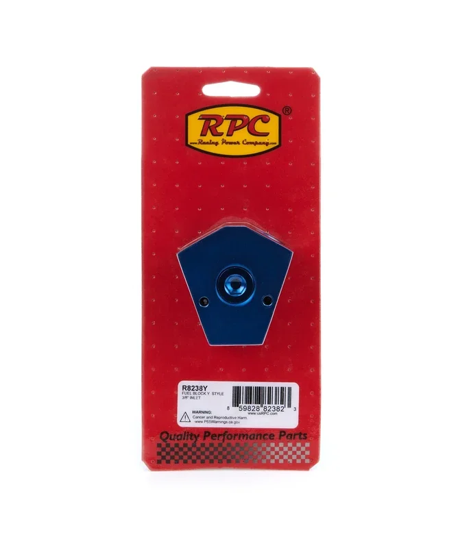 Racing Power Dual 3/8 in NPT Female Outlets 3/8 in NPT Female Inlet Y Block Fitting – 3/8 in NPT Female Gauge Port – Blue