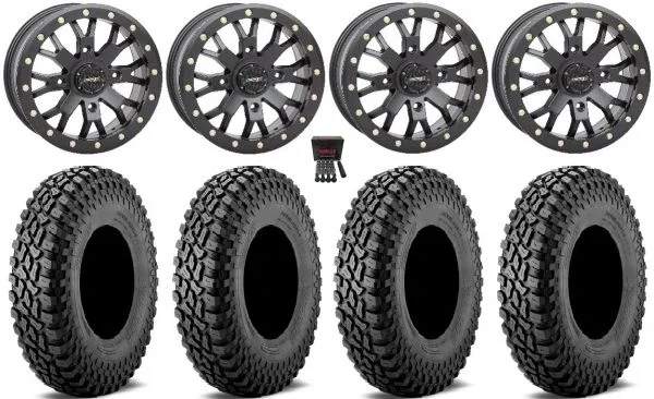 System 3 SB-4 14″ Wheels Bk (4+3) 30″ Incursion A/T Tires Kawasaki Mule Pro FXT KRX / Yamaha Wolverine RMAX / YXZ 2019+