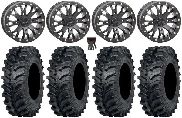 System 3 SB-4 15″ Wheels Black (4+3) 30″ MT911 Tires Polaris Sportsman / RZR / Ranger