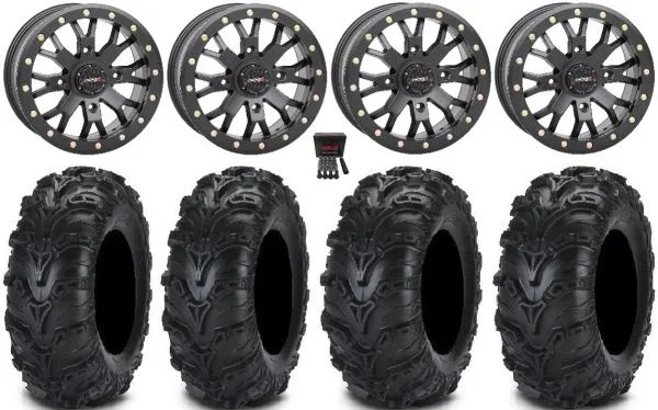 System 3 SB-4 Black (4+3) 14″ Wheels 27″ Mud Lite II Tires Can-Am Commander Maverick Renegade Outlander Defender