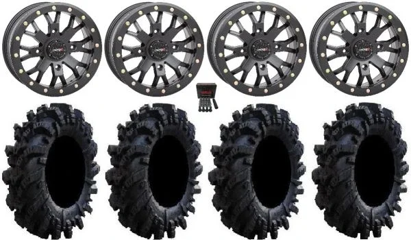 System 3 SB-4 Black (4+3) 14″ Wheels 32″ Intimidator Tires Polaris Sportsman / RZR / Ranger