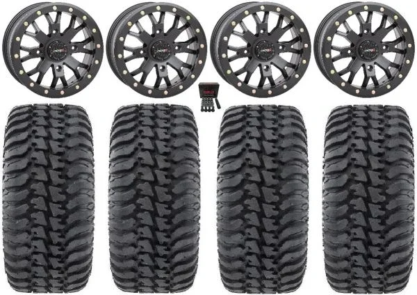 System 3 SB-4 Black (6+1) 14″ Wheels 30″ Regulator Tires Kawasaki Teryx Mule