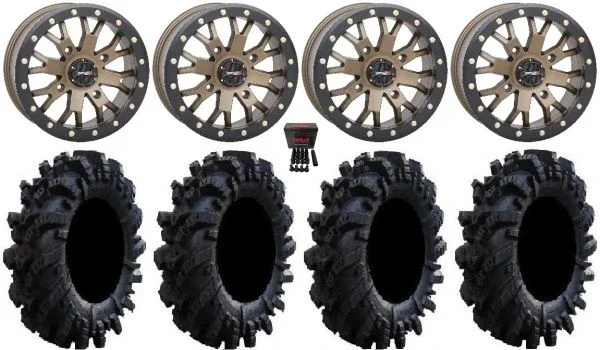 System 3 SB-4 Bronze (4+3) 14″ Wheels 26.5″ Intimidator Tires Can-Am Commander Maverick Renegade Outlander Defender