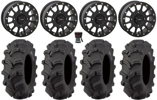 System 3 SB-5 14″ Wheels Black 28″ Executioner Tires Kawasaki Mule Pro FXT KRX / Yamaha Wolverine RMAX / YXZ 2019+