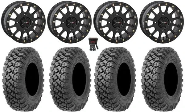 System 3 SB-5 15″ Wheels Black 35″ Alpha Soft Tires Kawasaki Mule Pro FXT KRX / Yamaha Wolverine RMAX / YXZ 2019+