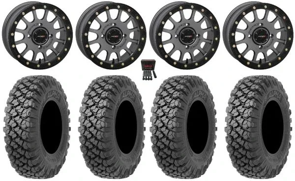 System 3 SB-5 15″ Wheels Grey 32″ Alpha Tires Kawasaki Mule Pro FXT KRX / Yamaha Wolverine RMAX / YXZ 2019+
