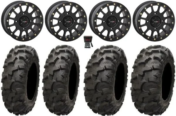System 3 SB-5 Black 14″ Wheels 28″ Blackwater Tires Kawasaki Teryx Mule