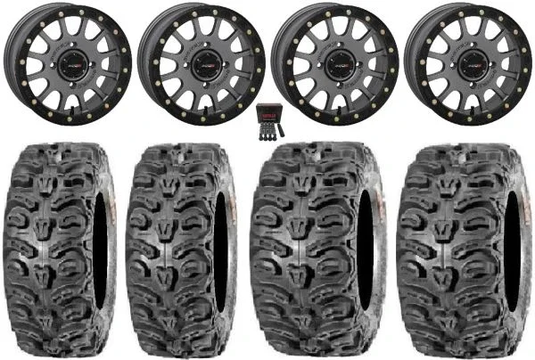 System 3 SB-5 Grey 14″ Wheels 28″ Bear Claw HTR Tires Sportsman 550 850 1000