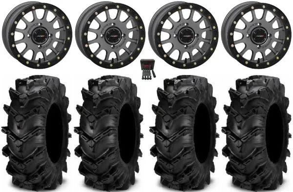 System 3 SB-5 Grey 14″ Wheels 30″ Cryptid Tires Kawasaki Teryx Mule