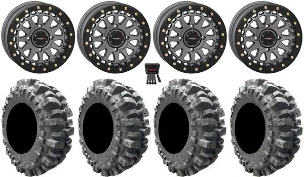 System 3 SB-6 15″ Wheels Gunmetal (5+2) 30″ Bogger Tires Can-Am Commander Maverick Renegade Outlander Defender