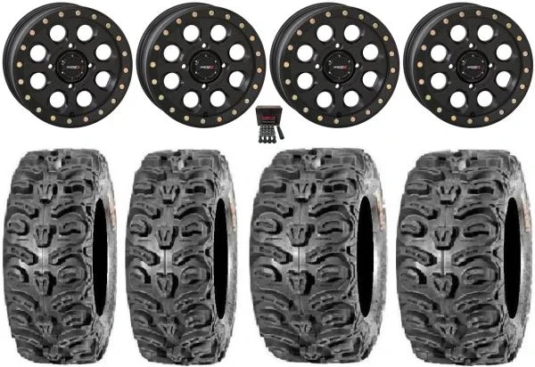 System 3 SB-7 14″ Wheels Black (4+3) 28″ Bear Claw HTR Tires Kawasaki Teryx Mule