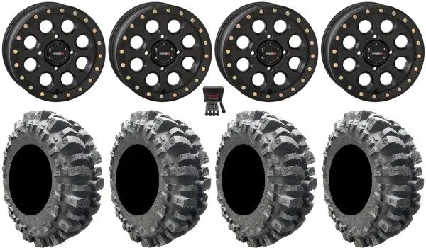 System 3 SB-7 14″ Wheels Black (4+3) 28″ Bogger Tires Can-Am Commander Maverick Renegade Outlander Defender