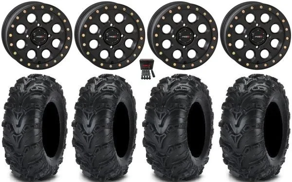 System 3 SB-7 14″ Wheels Black (4+3) 30″ Mud Lite II Tires Kawasaki Mule Pro FXT KRX / Yamaha Wolverine RMAX / YXZ 2019+