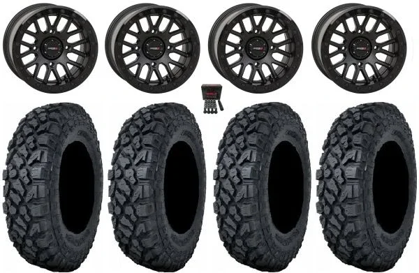 System 3 SB-9 Bdlk 15″ Wheels Matte Bk 32″ Klever X/T Tires Can-Am Maverick X3 / Honda Pioneer 1000 / Talon