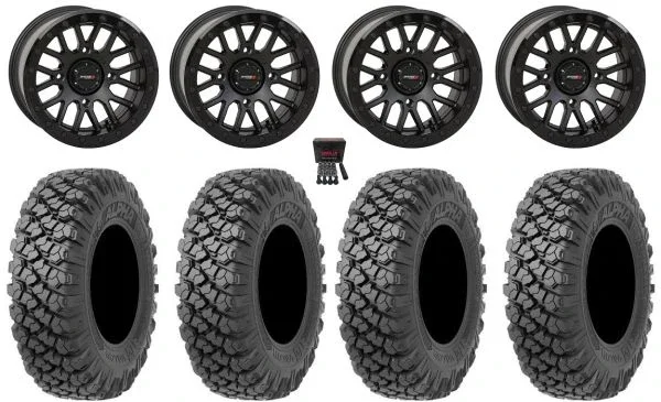System 3 SB-9 Bdlk 15″Wheels Matte Bk 35″Alpha Tires Polaris Sportsman / RZR / Ranger