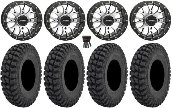 System 3 ST-3 14″ Wheels Machined 28″ Warrior AT Tires Polaris Sportsman / RZR / Ranger