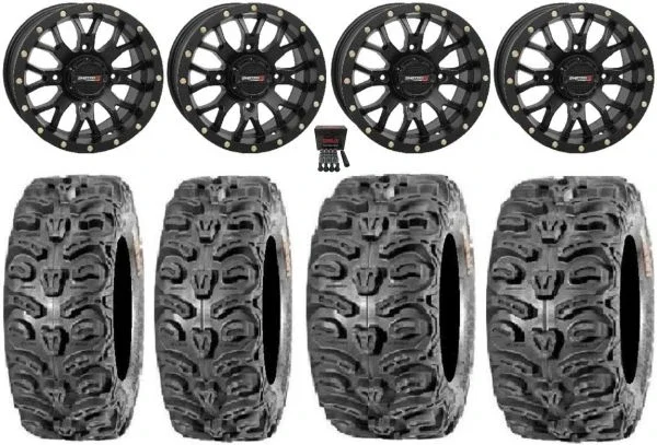 System 3 ST-3 Black 14″ Wheels 28″ Bear Claw HTR Tires Polaris Sportsman / RZR / Ranger