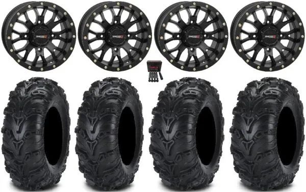 System 3 ST-3 Black 14″ Wheels 28″ Mud Lite II Tires Can-Am Commander Maverick Renegade Outlander Defender