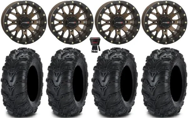 System 3 ST-3 Bronze 14″ Wheels 28″ Mud Lite II Tires Honda Rincon Yamaha Rhino Kawasaki Brute Force Suzuki KingQuad