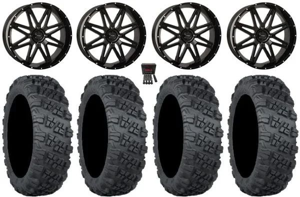 System 3 ST-7 20″ Wheels Black 33″ Versa Cross V3 Tires Kawasaki Mule Pro FXT KRX / Yamaha Wolverine RMAX / YXZ 2019+