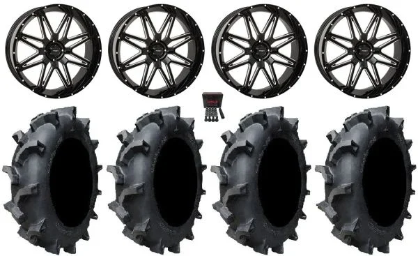 System 3 ST-7 20″ Wheels Milled 33″ Interforce 628 Tires Honda Rincon Yamaha Rhino Kawasaki Brute Force Suzuki KingQuad