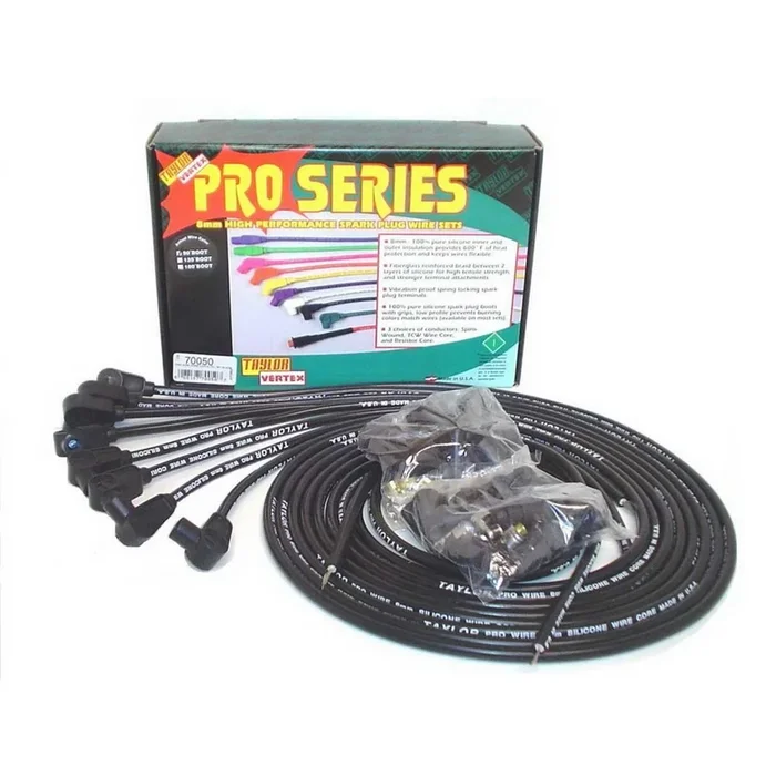 Taylor 8mm Pro Wires Universal Spark Plug Wire Set – Black – TCW Wire Conductor – 90 Plug Boots