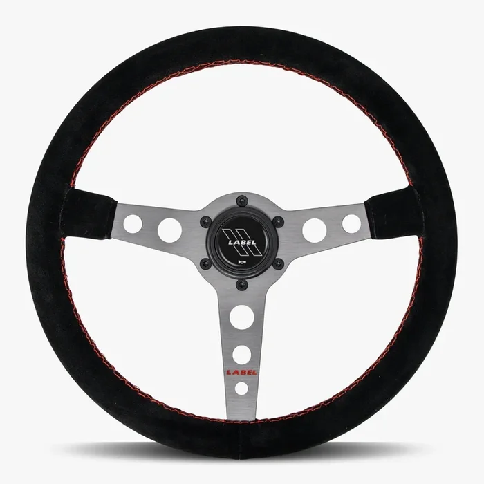 The Daytona | Black Alcantara Suede | Graphite Spoke | Red Stitch