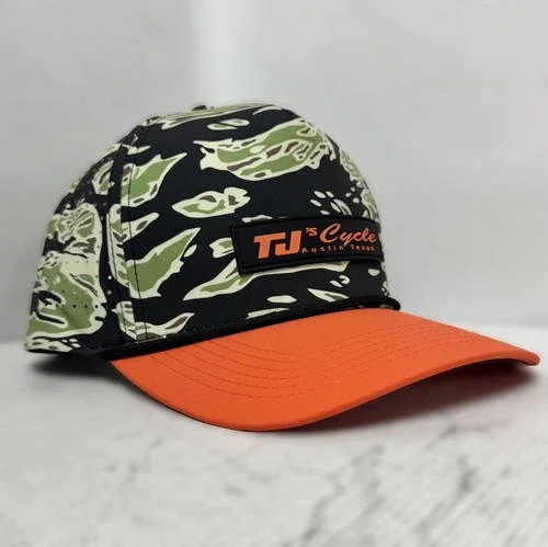TJ’s Cycle Camo Snapback Cap – Black/Green/Orange