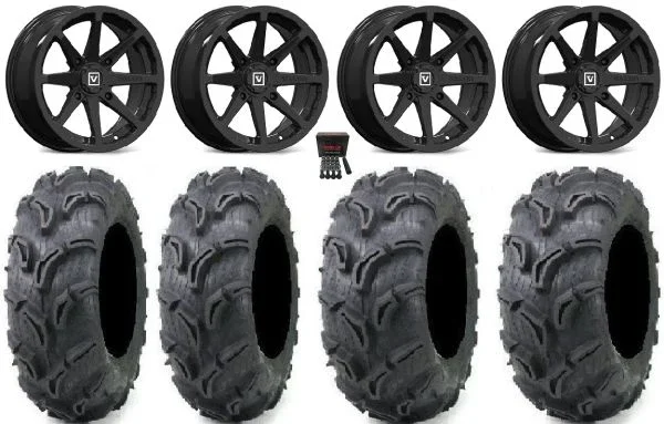 Valor V01 14″ Wheels Black 27″ Zilla Tires Honda Rincon Yamaha Rhino Kawasaki Brute Force Suzuki KingQuad