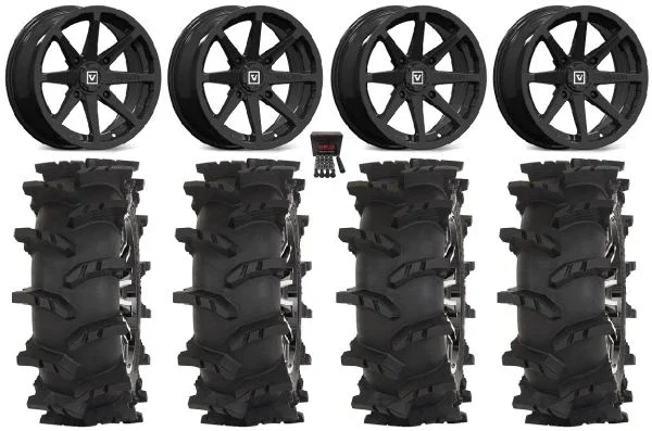 Valor V01 14″ Wheels Black 30″ Outlaw Max Tires Kawasaki Mule Pro FXT KRX / Yamaha Wolverine RMAX / YXZ 2019+