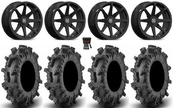 Valor V01 14″ Wheels Black 30″ Terminator Max Tires Honda Rincon Yamaha Rhino Kawasaki Brute Force Suzuki KingQuad