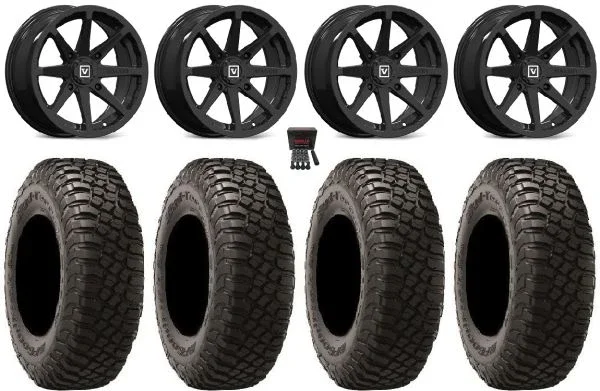 Valor V01 14″ Wheels Black 32″ BFG KM3 Tires Yamaha Viking Wolverine YXZ1000R CFMoto ZForce 950 UForce 1000