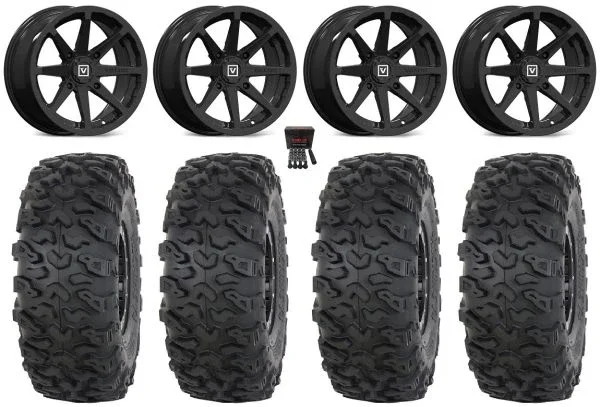 Valor V01 15″ Wheels Black 32″ Roctane T4 Tires Can-Am Maverick X3 / Honda Pioneer 1000 / Talon