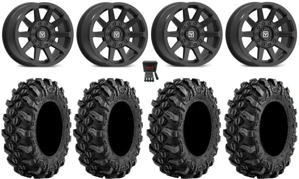 Valor V02 14″ Wheels Black 27″ Buck Snort Tires Kawasaki Teryx Mule