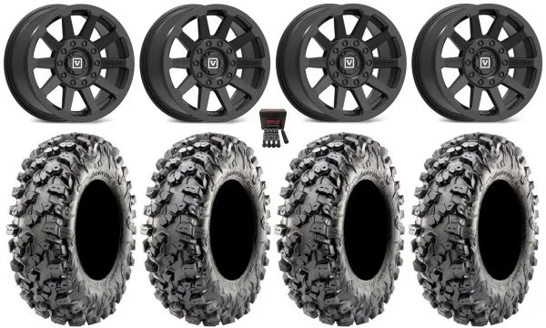Valor V02 14″ Wheels Black 30″ Carnivore R/T Tires Can-Am Maverick X3 / Honda Pioneer 1000 / Talon