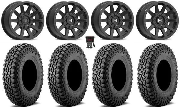 Valor V02 14″ Wheels Black 30″ Incursion A/T Tires Kawasaki Mule Pro FXT KRX / Yamaha Wolverine RMAX / YXZ 2019+