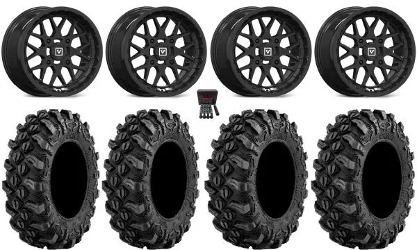 Valor V03 14″ Wheels Black 27″ Buck Snort Tires Yamaha Viking Wolverine YXZ1000R CFMoto ZForce 950 UForce 1000