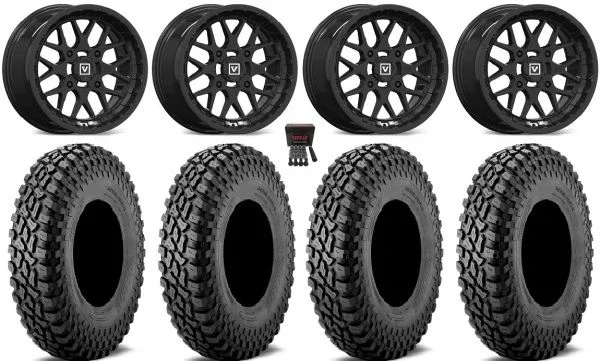 Valor V03 14″ Wheels Black 28″ Incursion A/T Tires Kawasaki Teryx Mule