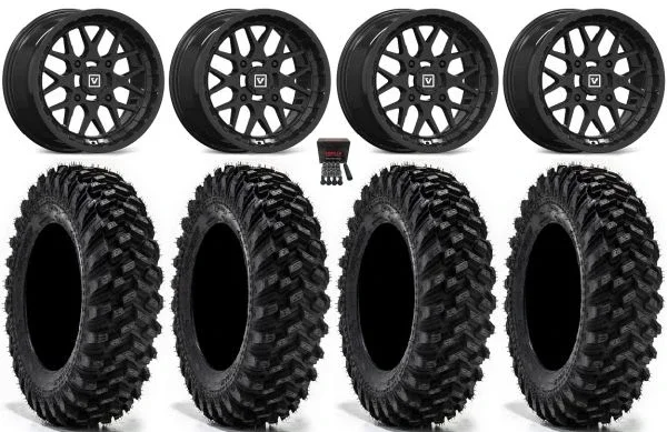 Valor V03 14″ Wheels Black 28″ Warrior XT Tires Sportsman 550 850 1000