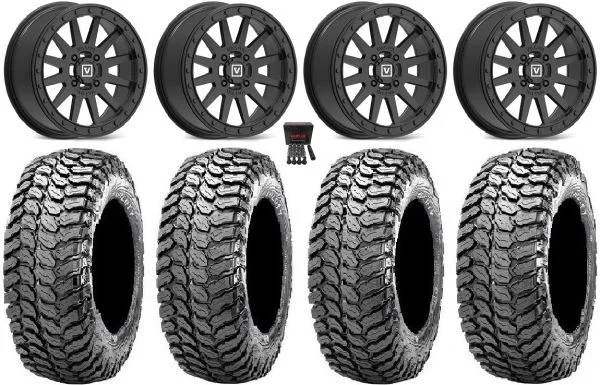 Valor V05 Beadlock 14″ Wheels Black 28″ Liberty Tires Kawasaki Mule Pro FXT KRX / Yamaha Wolverine RMAX / YXZ 2019+