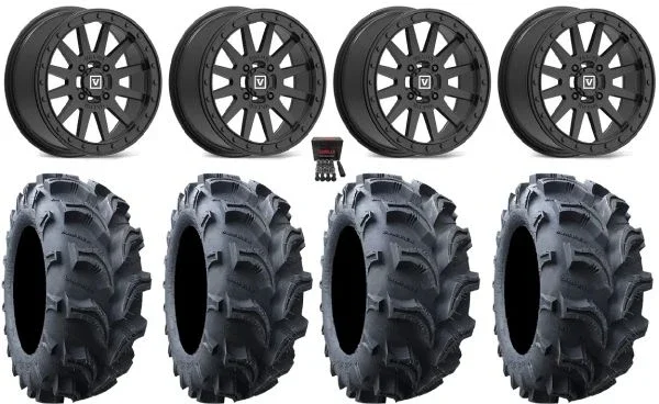 Valor V05 Beadlock 14″ Wheels Black 28″ Vampire II Tires Polaris Sportsman / RZR / Ranger