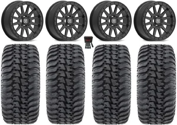 Valor V05 Beadlock 14″ Wheels Black 30″ Regulator Tires Kawasaki Teryx Mule