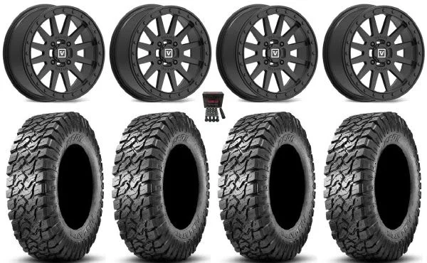 Valor V05 Beadlock 14″ Wheels Black 32″ Predator Tires Kawasaki Teryx Mule